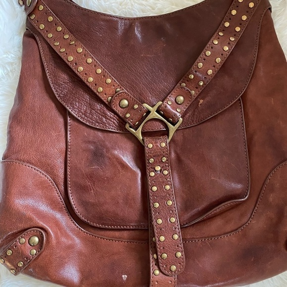 - Kooba Brown Leather Shoulder Bag with Brass Rivets - Picture 9 of 11